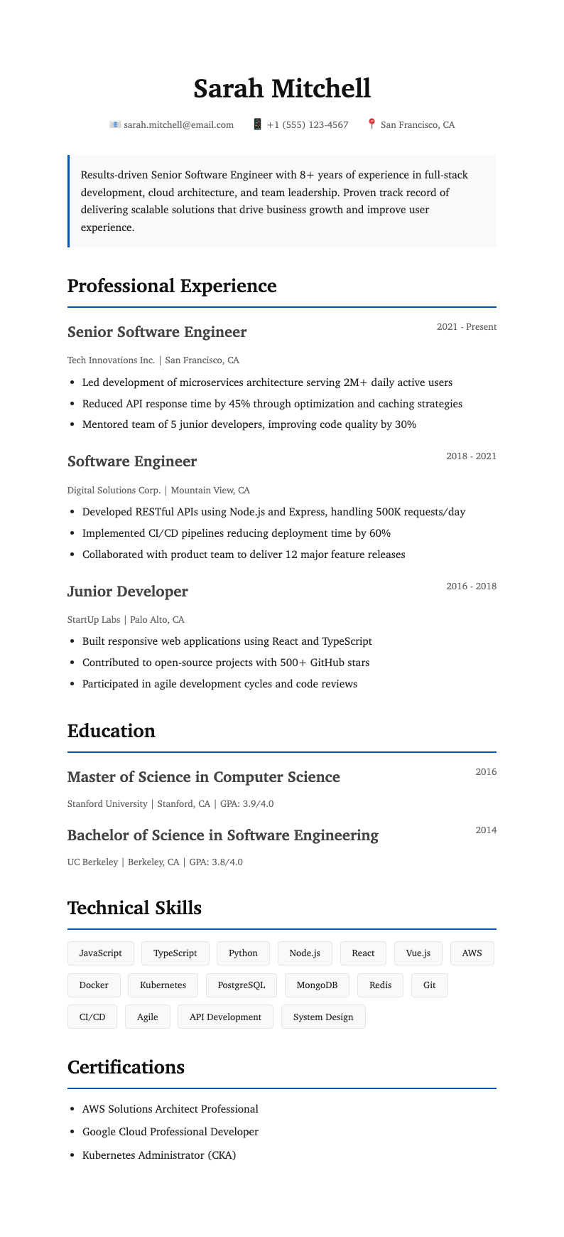 Classic professional resume